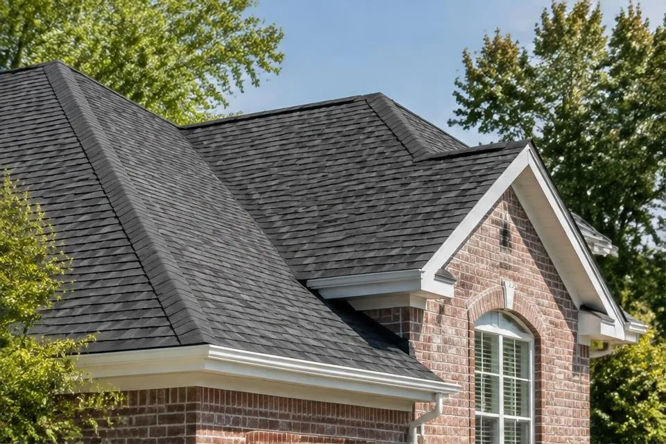 Architectural shingle roof on a brick Colorado home