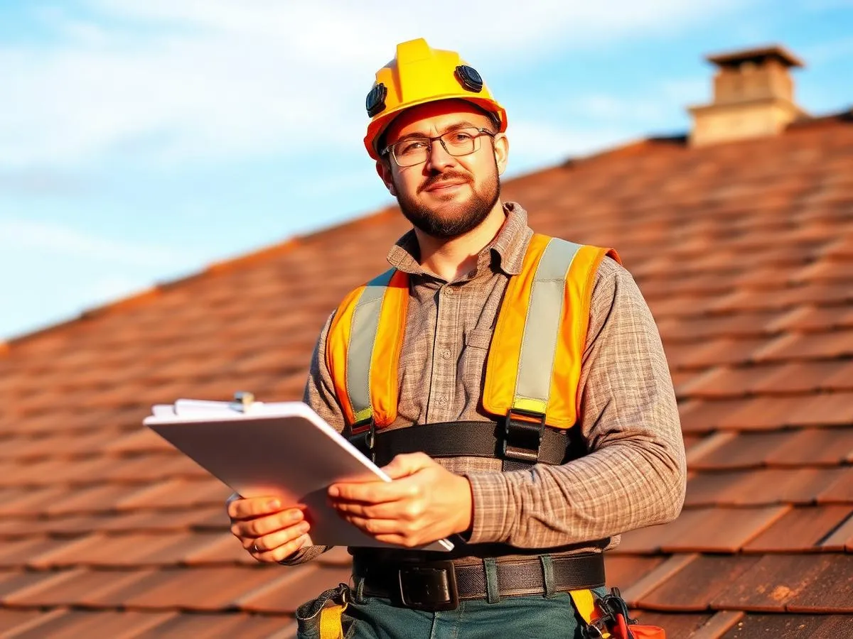 Professional roof inspector documenting roof condition
