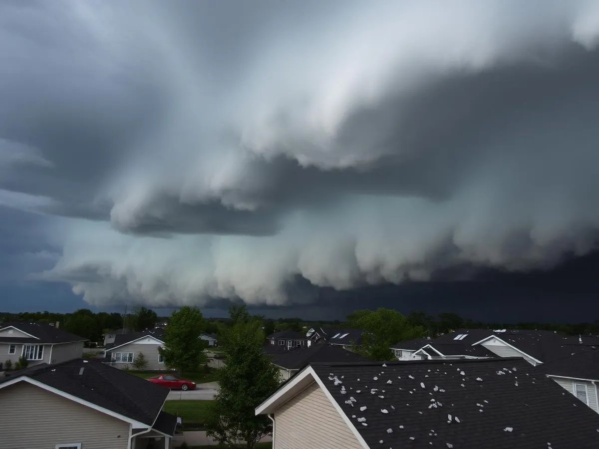Storm damage on a residential roof