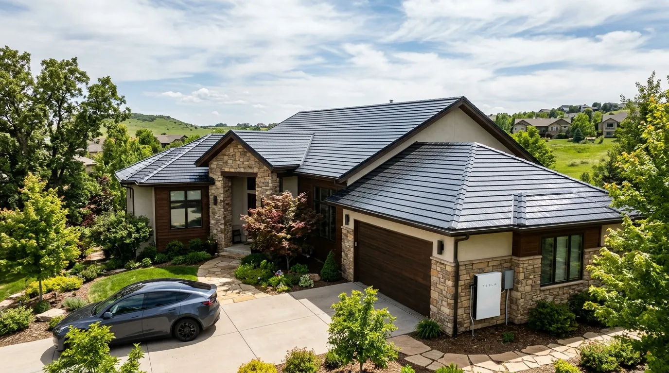 A house with a Tesla Solar Roof installed